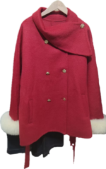 Red belted coat with fur cuffs - Image 2