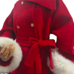 Red belted coat with fur cuffs
