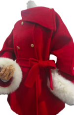 Red belted coat with fur cuffs