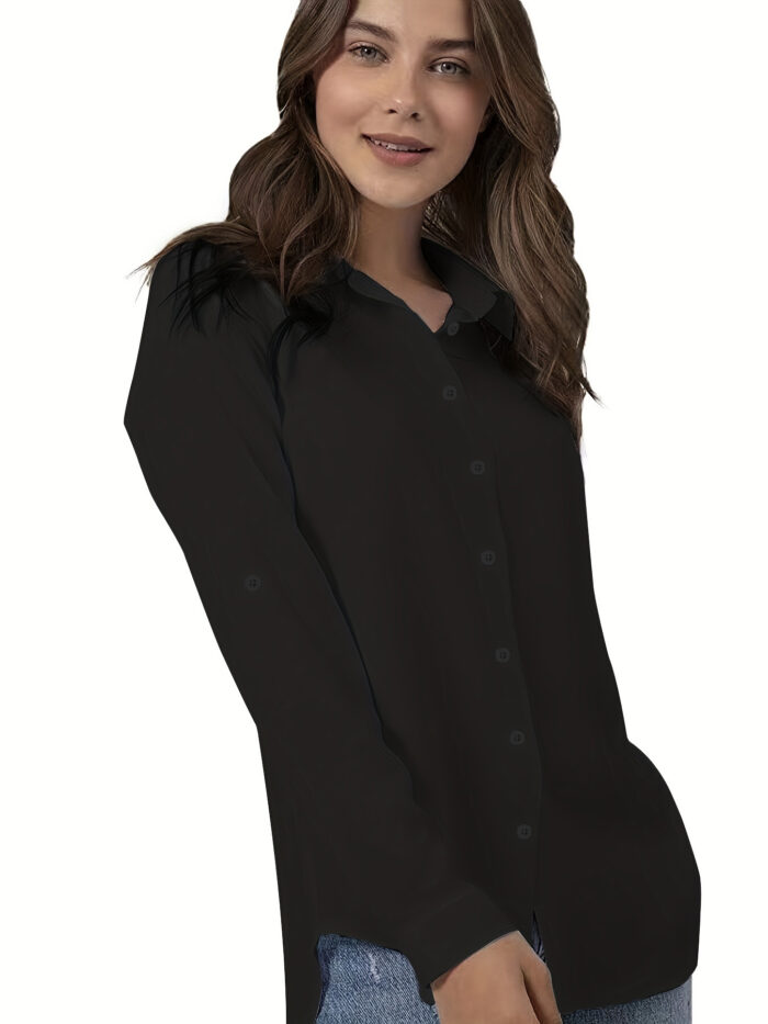 Plus Size Solid Color Shirt Buttons White Black Red - Image 2