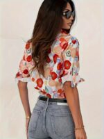 Plus Size Floral Print Button Front Shirt, Casual Long Sleeve Shirt For Spring & Fall, Women's Plus Size Clothing - Image 4