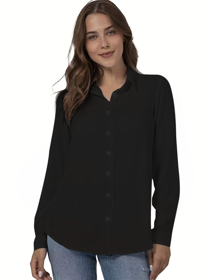 Plus Size Solid Color Shirt Buttons White Black Red - Image 3