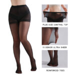 3 Pairs Plus Size Womens Sheer Tights 20D High Waist Control Top Pantyhose With Reinforced Toes - Image 5