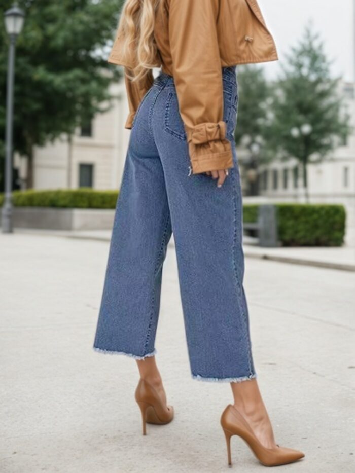 New Women’s Fashionable Casual Plus Size Jeans, High Waist Wide Leg 7-inch Straight Leg Jeans, Suitable For Various Clothing, Women’s Plus Size Women’s Clothing - Image 3