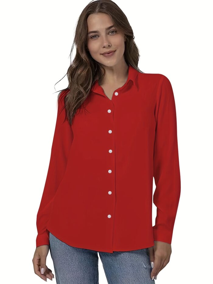 Plus Size Solid Color Shirt Buttons White Black Red - Image 6