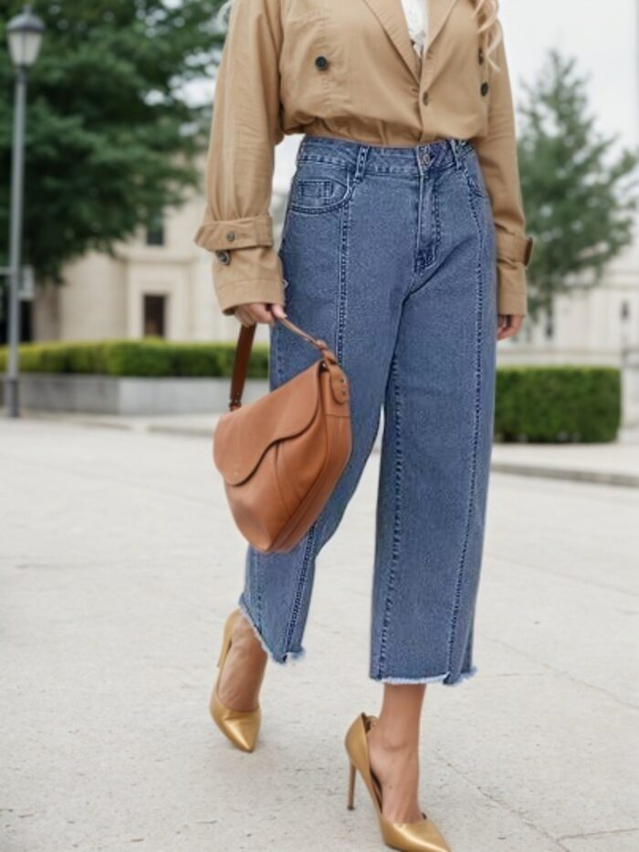 New Women’s Fashionable Casual Plus Size Jeans, High Waist Wide Leg 7-inch Straight Leg Jeans, Suitable For Various Clothing, Women’s Plus Size Women’s Clothing - Image 4