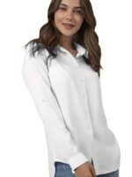 Plus Size Solid Color Shirt Buttons White Black Red - Image 10