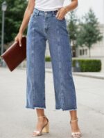 New Women’s Fashionable Casual Plus Size Jeans, High Waist Wide Leg 7-inch Straight Leg Jeans, Suitable For Various Clothing, Women’s Plus Size Women’s Clothing