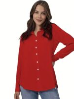 Plus Size Solid Color Shirt Buttons White Black Red - Image 7
