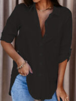 Plus Size Solid Color Shirt Buttons White Black Red