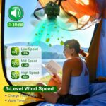 5200mAh Or 10400mAh Options -- 1Pc Portable Camping Ceiling LED Fan  USB Battery Powered Hanging Tent Lantern Fan Power Bank With 3 Fan Speed 3 Light Brightness Smart Timer Remote Control - Image 2
