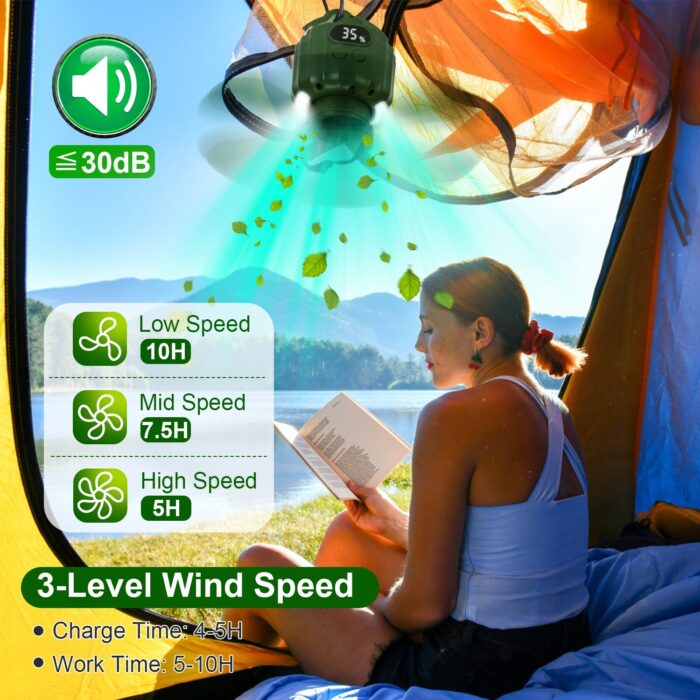 5200mAh Or 10400mAh Options -- 1Pc Portable Camping Ceiling LED Fan  USB Battery Powered Hanging Tent Lantern Fan Power Bank With 3 Fan Speed 3 Light Brightness Smart Timer Remote Control - Image 2