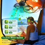 5200mAh Or 10400mAh Options -- 1Pc Portable Camping Ceiling LED Fan  USB Battery Powered Hanging Tent Lantern Fan Power Bank With 3 Fan Speed 3 Light Brightness Smart Timer Remote Control - Image 3