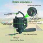 5200mAh Or 10400mAh Options -- 1Pc Portable Camping Ceiling LED Fan  USB Battery Powered Hanging Tent Lantern Fan Power Bank With 3 Fan Speed 3 Light Brightness Smart Timer Remote Control - Image 5