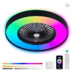 23 Inch Black Ceiling Fan Light With LED RGB   Dimmable & Color Changing, APP & Remote Control, Modern Smart Ceiling Fan For Living Room, Bedroom, And Dining Room  Silent 6-Speed Reversible DC Motor