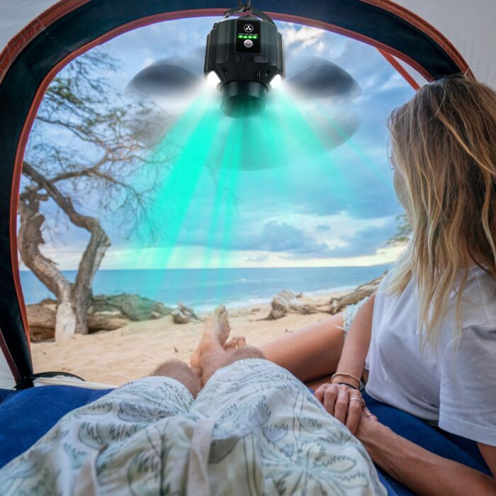 5200mAh Or 10400mAh Options -- 1Pc Portable Camping Ceiling LED Fan  USB Battery Powered Hanging Tent Lantern Fan Power Bank With 3 Fan Speed 3 Light Brightness Smart Timer Remote Control - Image 4