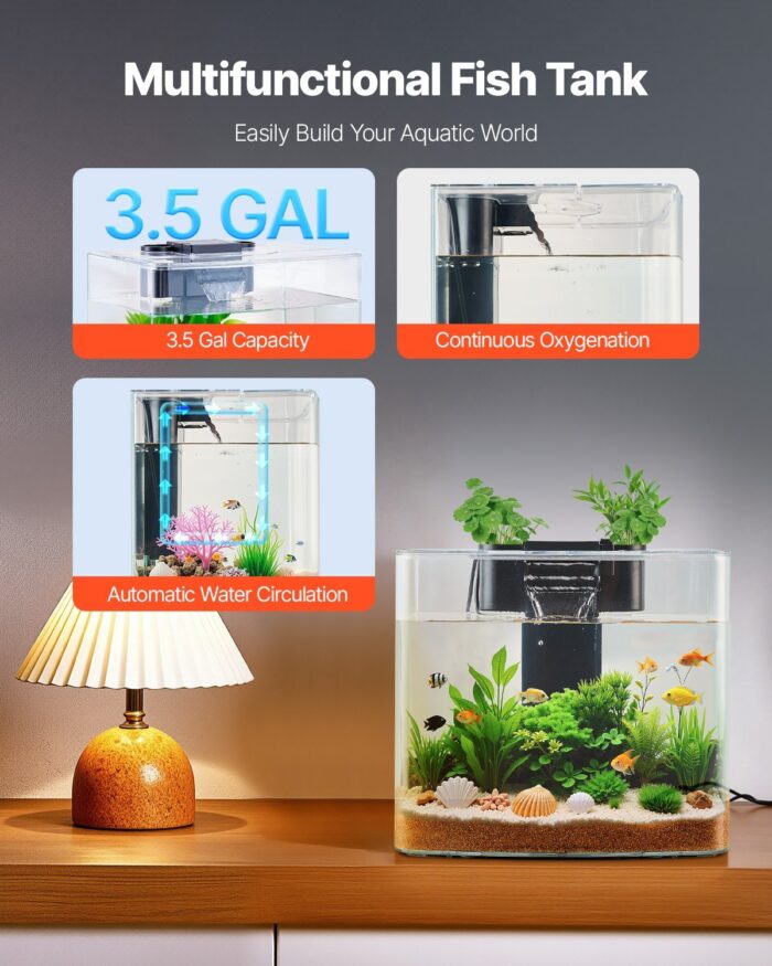 3.5 Gallon Fish Tank Aquarium Smart Arch Clear GPPS 3 Color Self Cleaning - Image 2