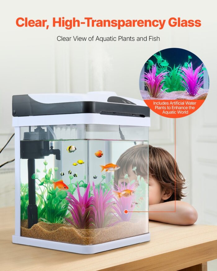 2 Gallon Fish Tank Aquarium LED Smart Square Clear Glass 7 Color Self Cleaning - Image 2