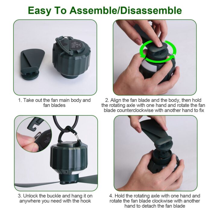 5200mAh Or 10400mAh Options -- 1Pc Portable Camping Ceiling LED Fan  USB Battery Powered Hanging Tent Lantern Fan Power Bank With 3 Fan Speed 3 Light Brightness Smart Timer Remote Control - Image 6