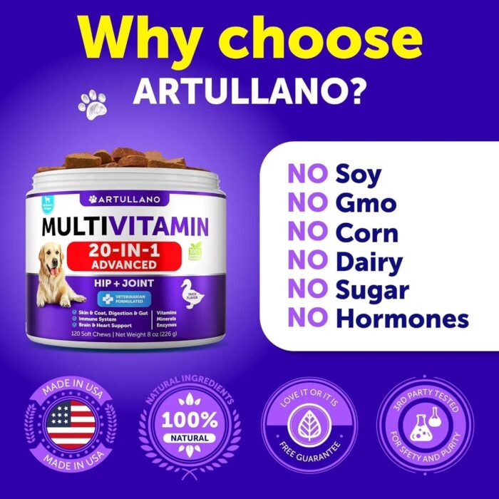 Dog Multivitamin Chewable With Glucosamine 20 In 1 Dog Vitamins And Supplements Senior & Puppy Multivitamin For Dogs Pet Joint Support Health Immunity Mobility Gut Skin 120 Chews - Image 3